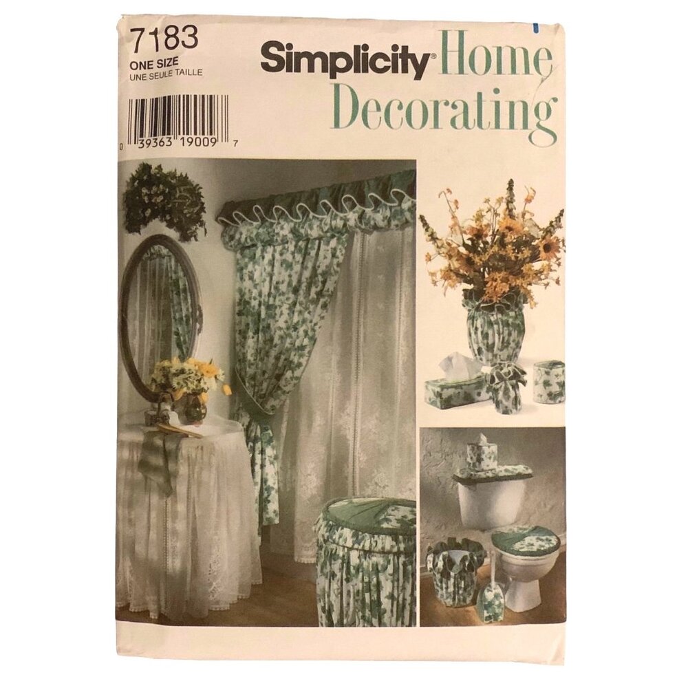 Simplicity Pattern 7183 Bath Curtain Valance Sink Skirt Hamper Tissue Basket